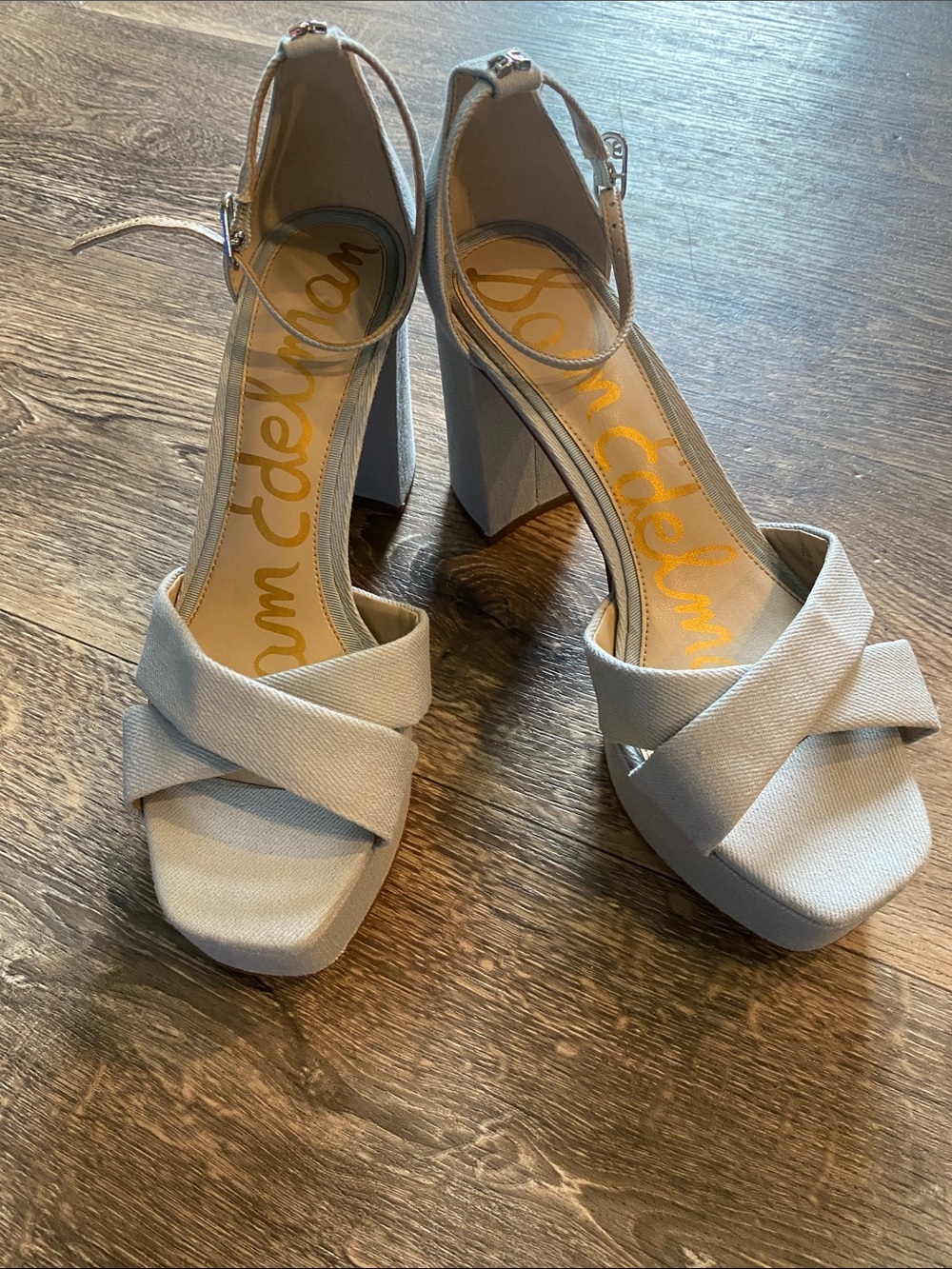 Sam Edelman  blue Cross-Strap Block Heel Sandals
